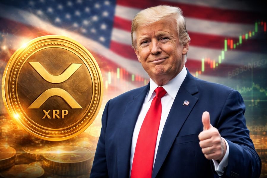xrp trump crypto concept with XRP coin and US president background 2026 policy news