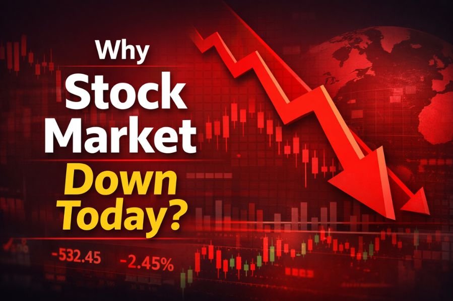 Why stock market down today red falling chart and global market decline